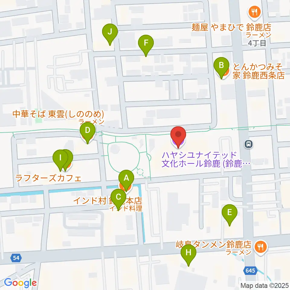 ハヤシユナイテッド文化ホール鈴鹿周辺のファミレス・ファーストフード一覧地図