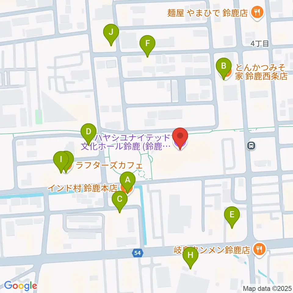 ハヤシユナイテッド文化ホール鈴鹿周辺のファミレス・ファーストフード一覧地図