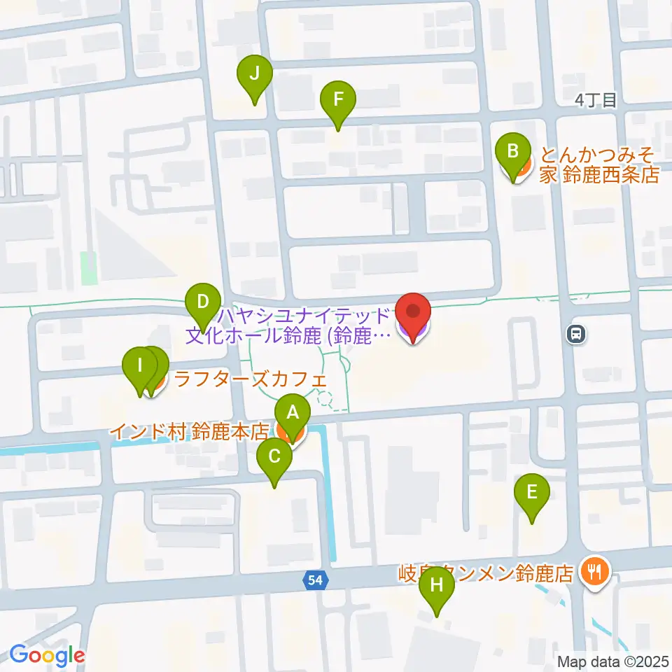 ハヤシユナイテッド文化ホール鈴鹿周辺のファミレス・ファーストフード一覧地図