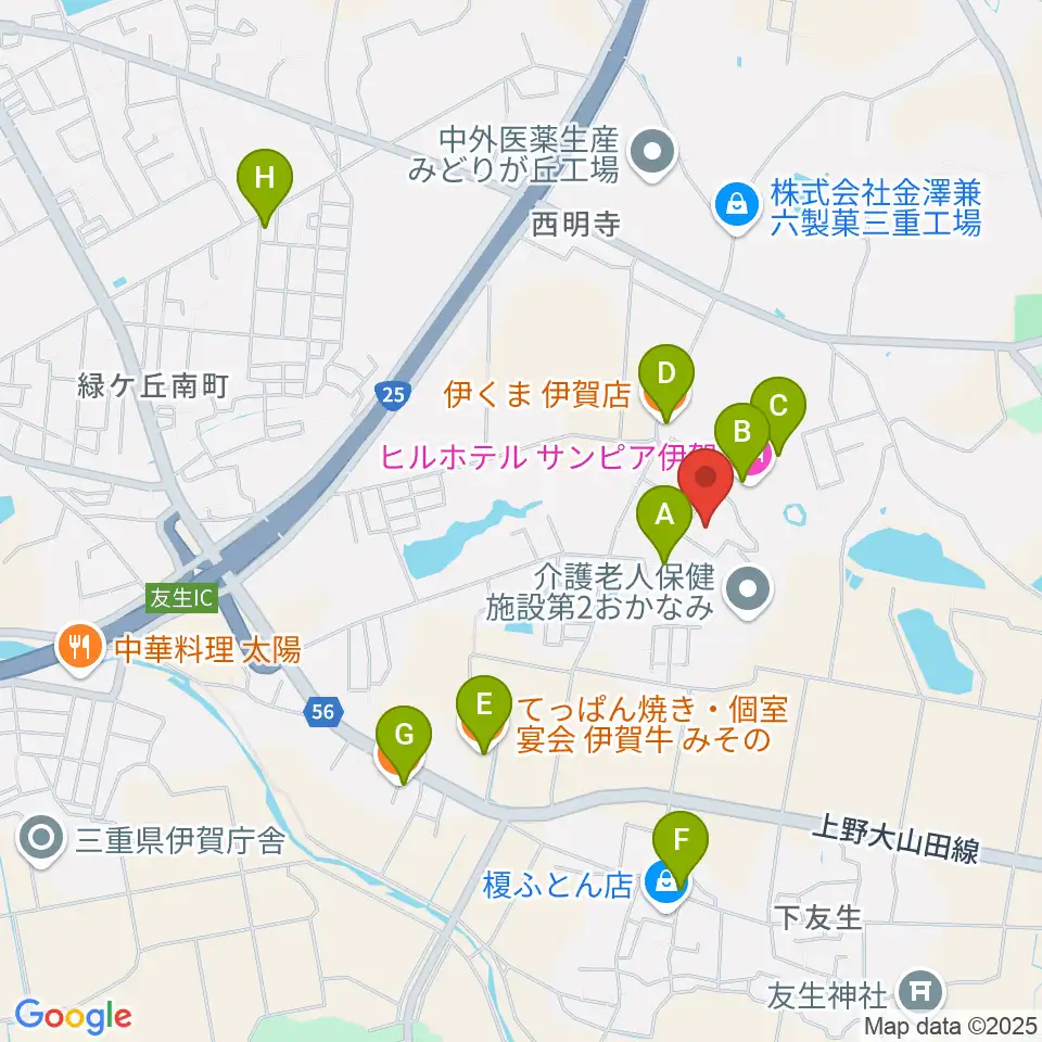 伊賀市文化会館周辺のファミレス・ファーストフード一覧地図