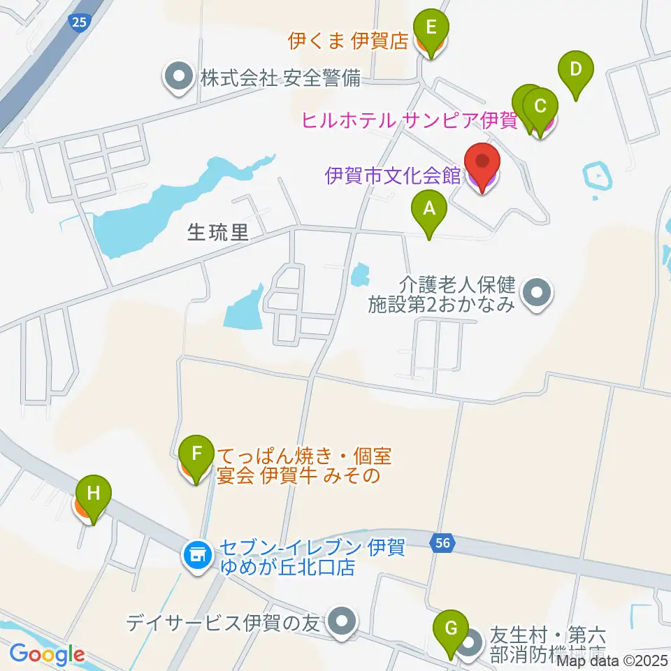 伊賀市文化会館周辺のファミレス・ファーストフード一覧地図