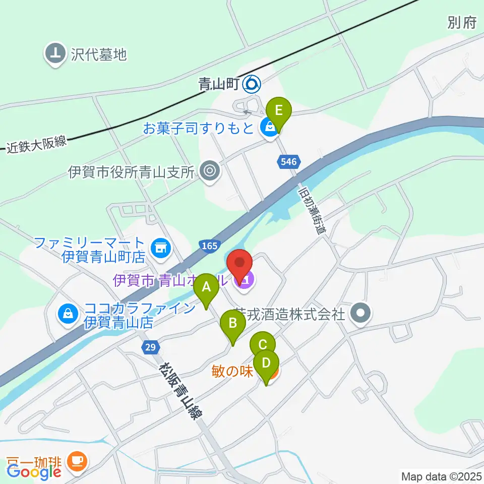 青山ホール周辺のファミレス・ファーストフード一覧地図
