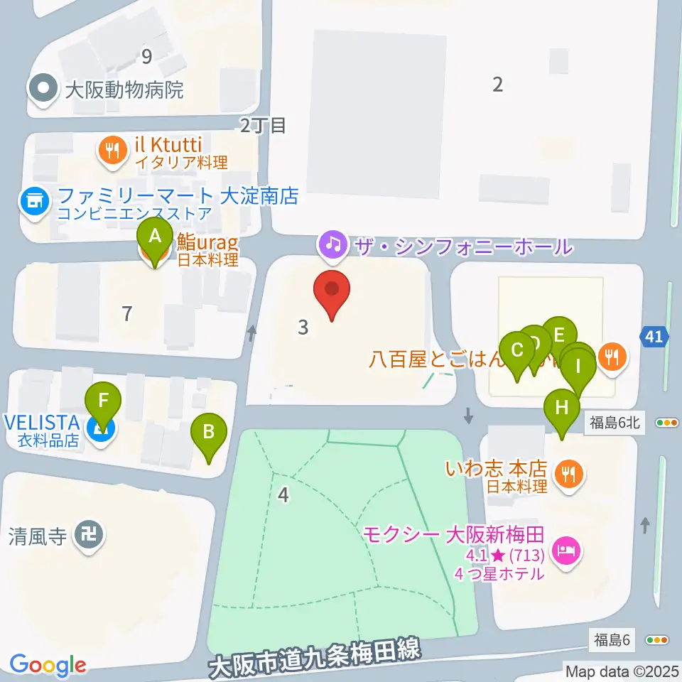 ザ・シンフォニーホール周辺のファミレス・ファーストフード一覧地図