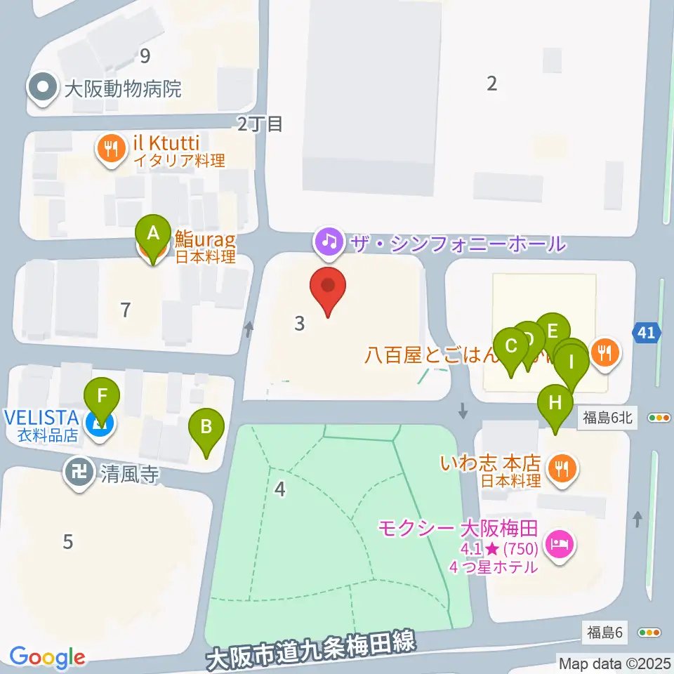 ザ・シンフォニーホール周辺のファミレス・ファーストフード一覧地図