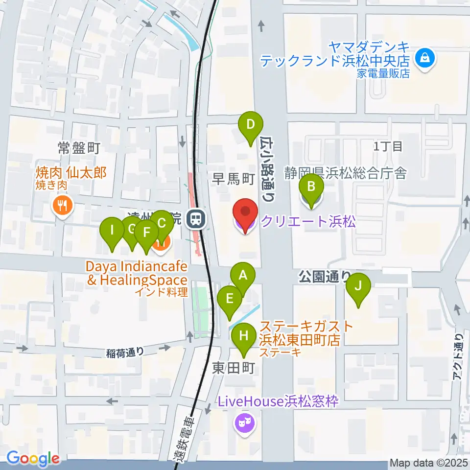 クリエート浜松周辺のファミレス・ファーストフード一覧地図