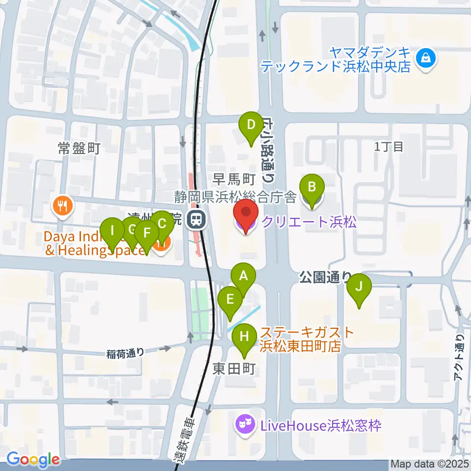 クリエート浜松周辺のファミレス・ファーストフード一覧地図
