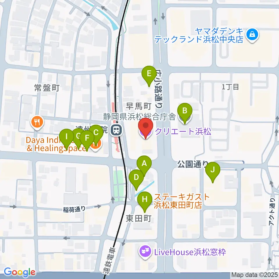 クリエート浜松周辺のファミレス・ファーストフード一覧地図