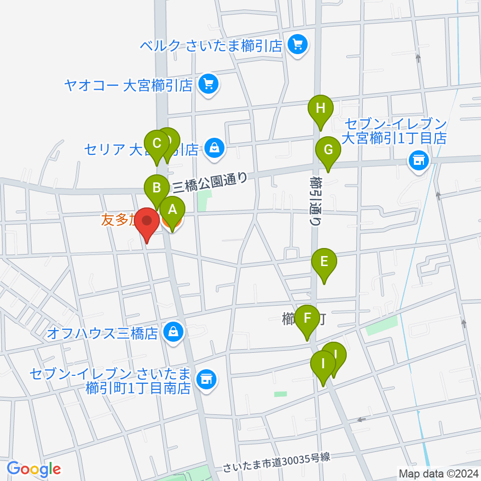 岸音楽教室周辺のファミレス・ファーストフード一覧地図