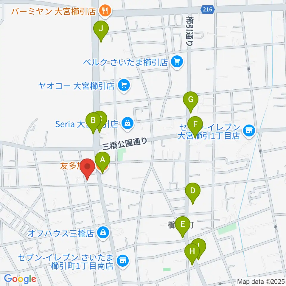 岸音楽教室周辺のファミレス・ファーストフード一覧地図
