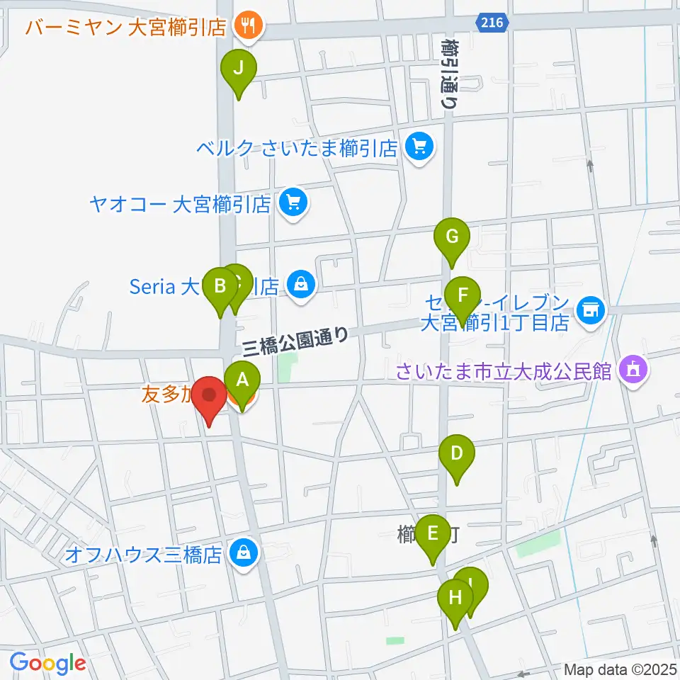 岸音楽教室周辺のファミレス・ファーストフード一覧地図