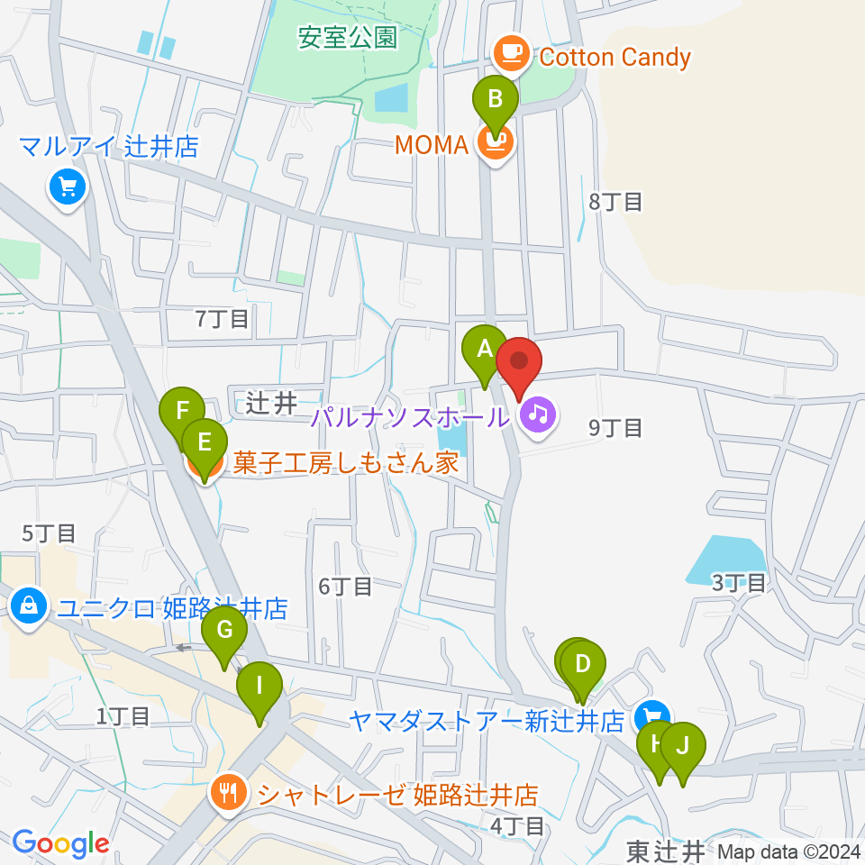 パルナソスホール周辺のファミレス・ファーストフード一覧地図