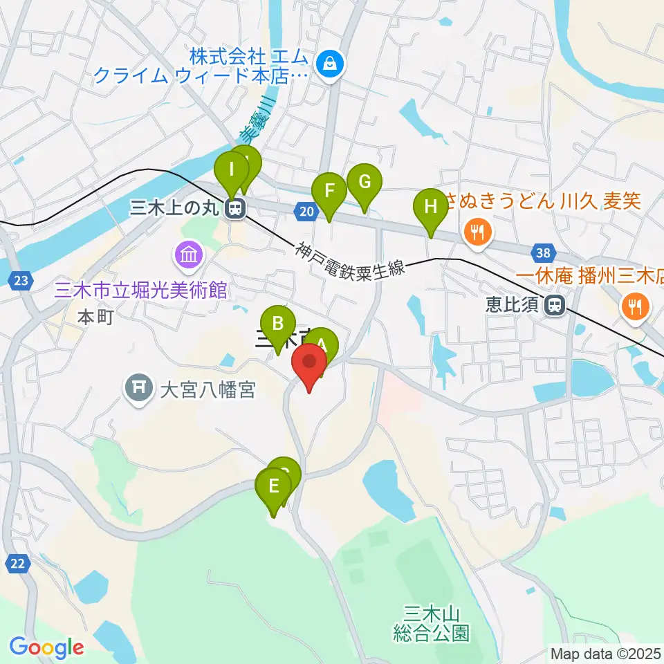 三木市文化会館周辺のファミレス・ファーストフード一覧地図