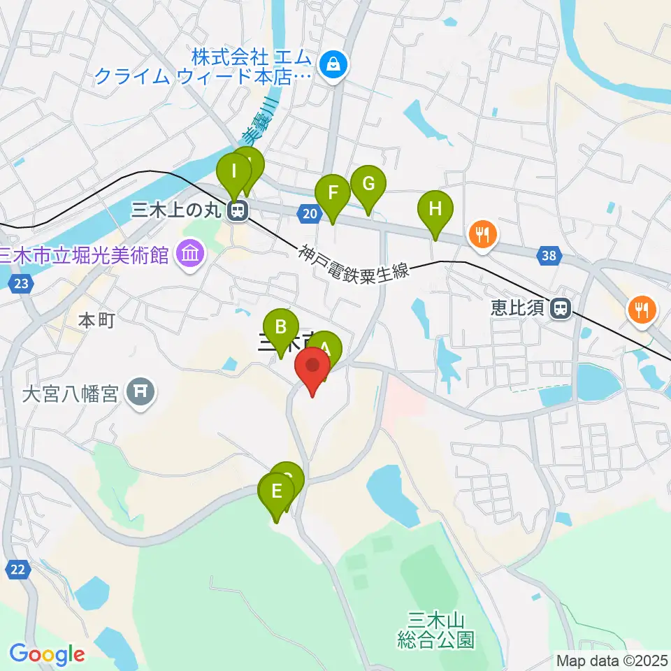 三木市文化会館周辺のファミレス・ファーストフード一覧地図