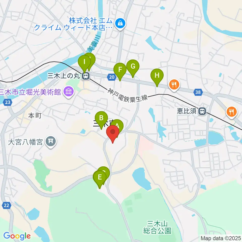 三木市文化会館周辺のファミレス・ファーストフード一覧地図