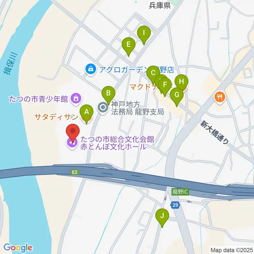 赤とんぼ文化ホール周辺のファミレス・ファーストフード一覧地図