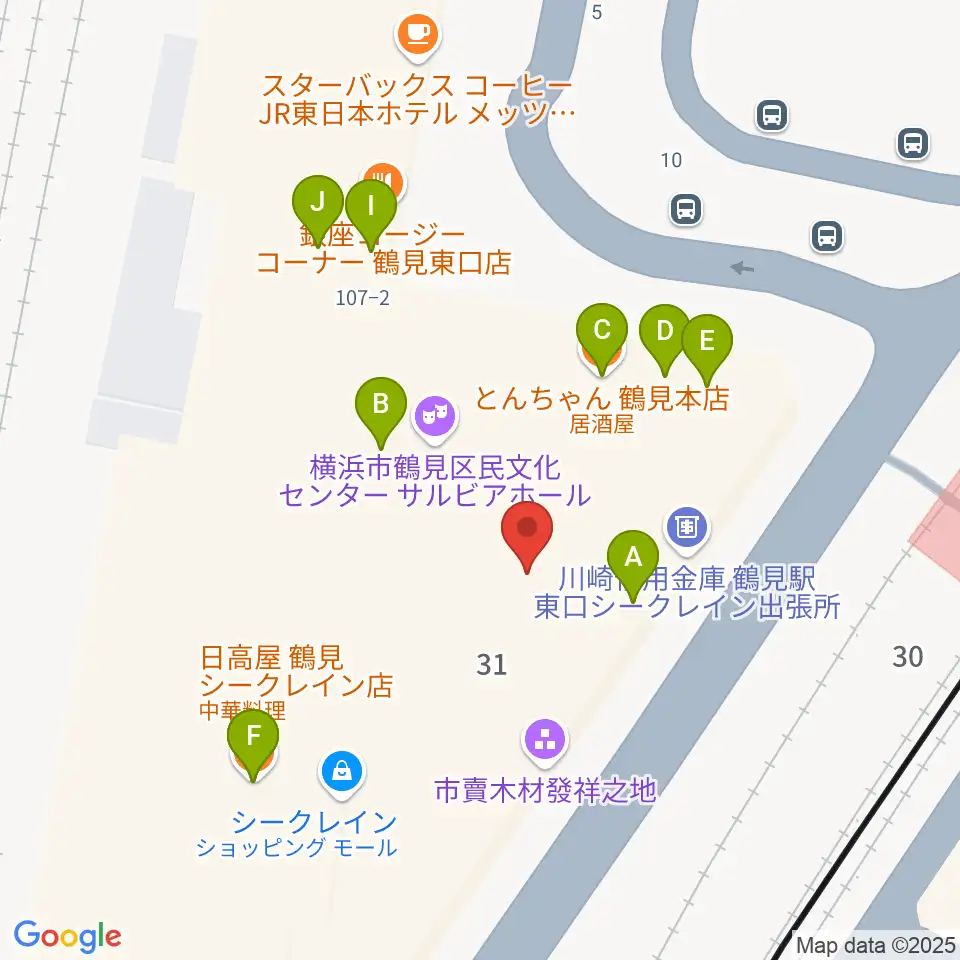 鶴見新堀ギター音楽院周辺のファミレス・ファーストフード一覧地図