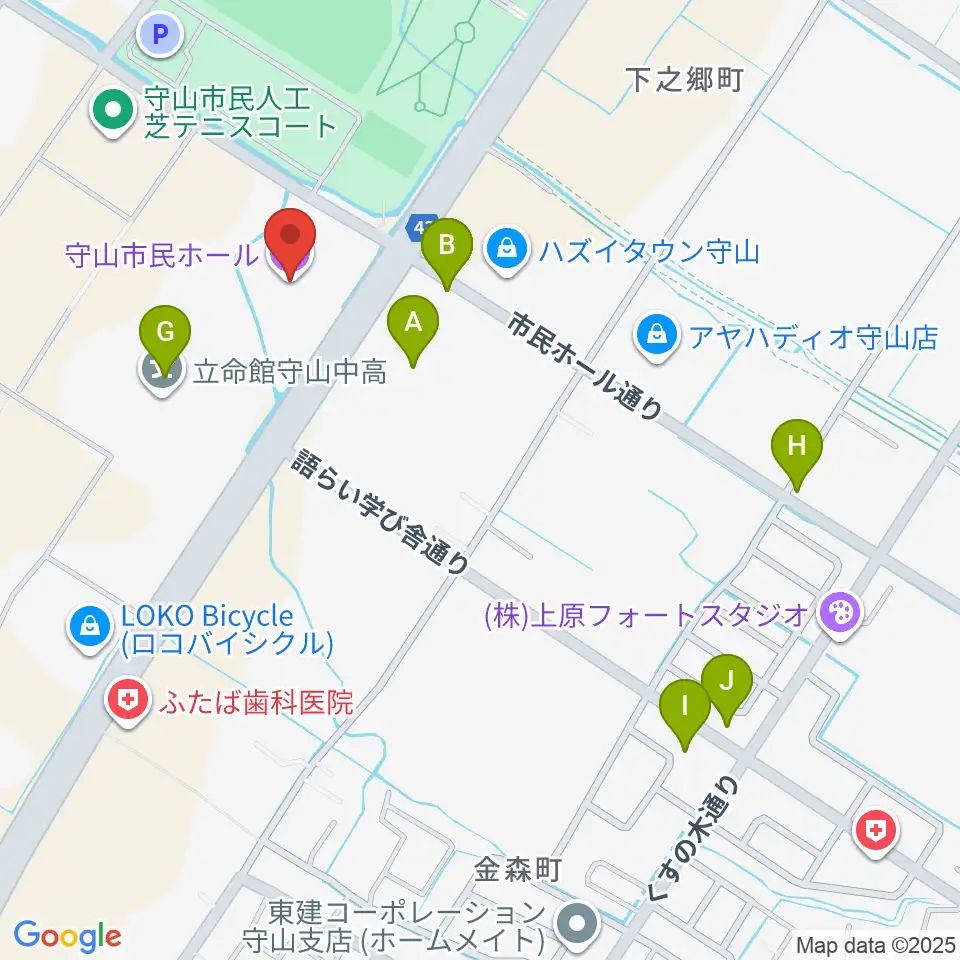 守山市民ホール周辺のファミレス・ファーストフード一覧地図