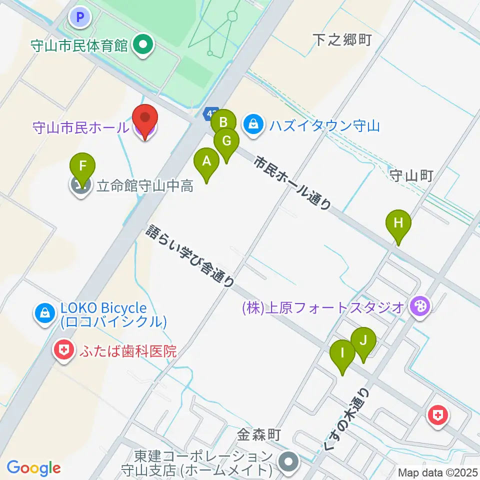 守山市民ホール周辺のファミレス・ファーストフード一覧地図