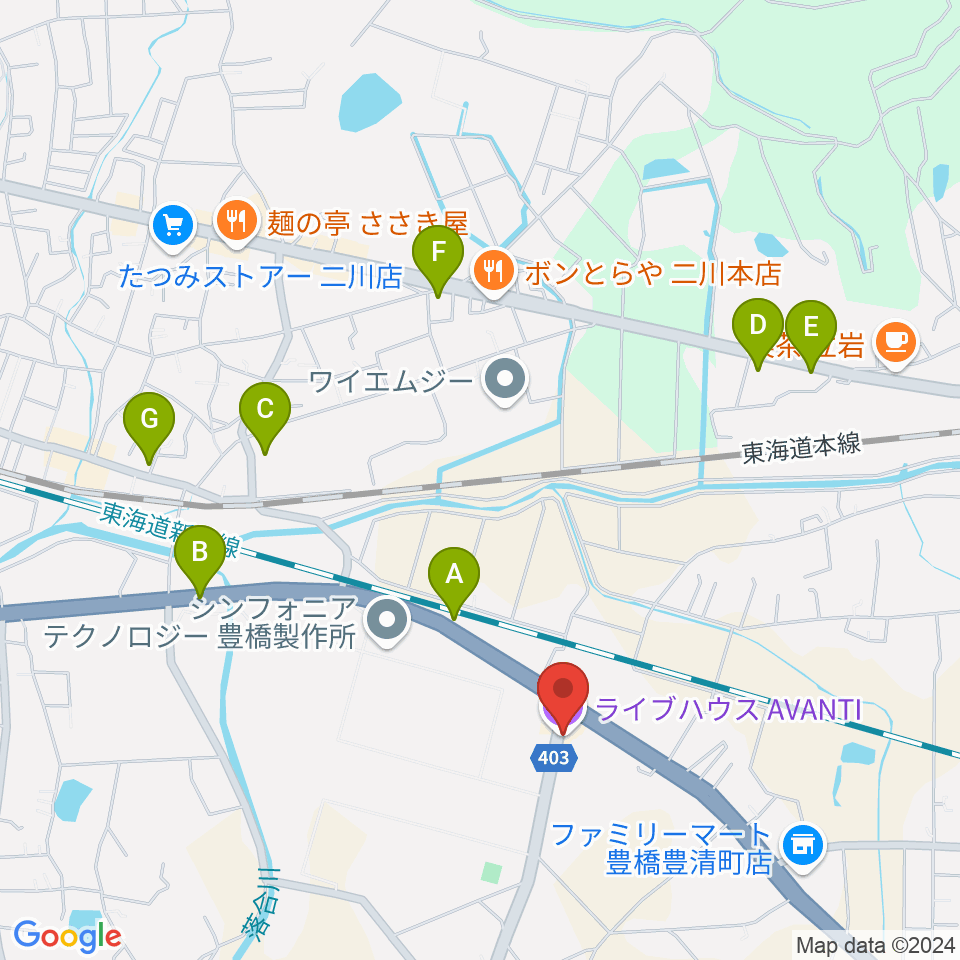 豊橋アバンティ周辺のファミレス・ファーストフード一覧地図