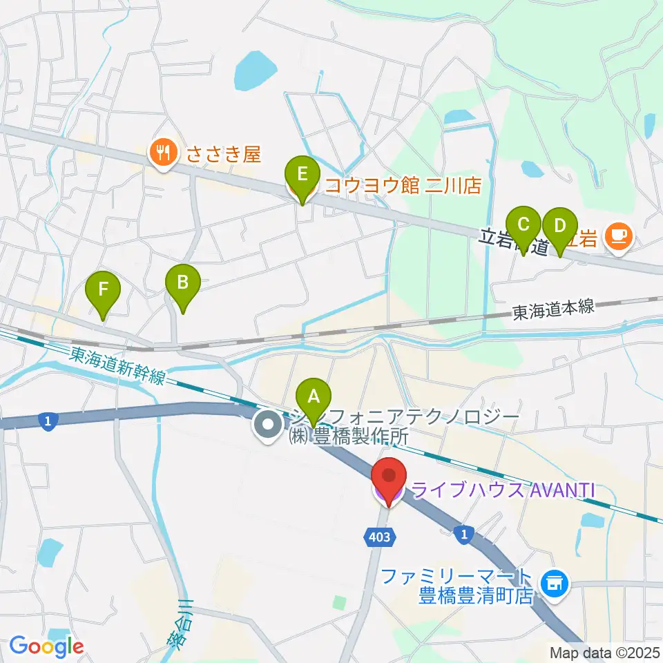 豊橋アバンティ周辺のファミレス・ファーストフード一覧地図