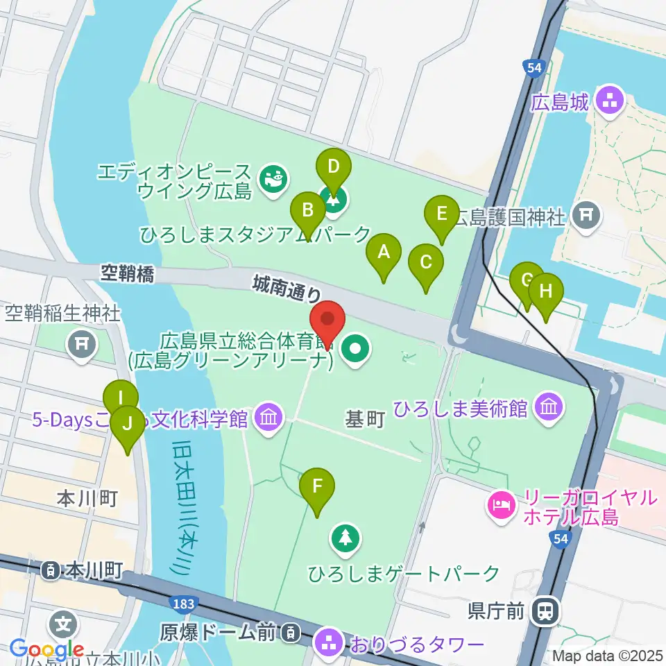 広島グリーンアリーナ周辺のファミレス・ファーストフード一覧地図