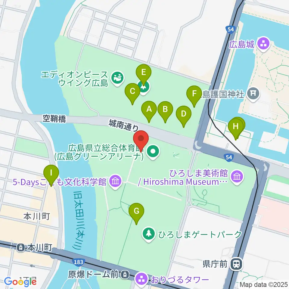 広島グリーンアリーナ周辺のファミレス・ファーストフード一覧地図