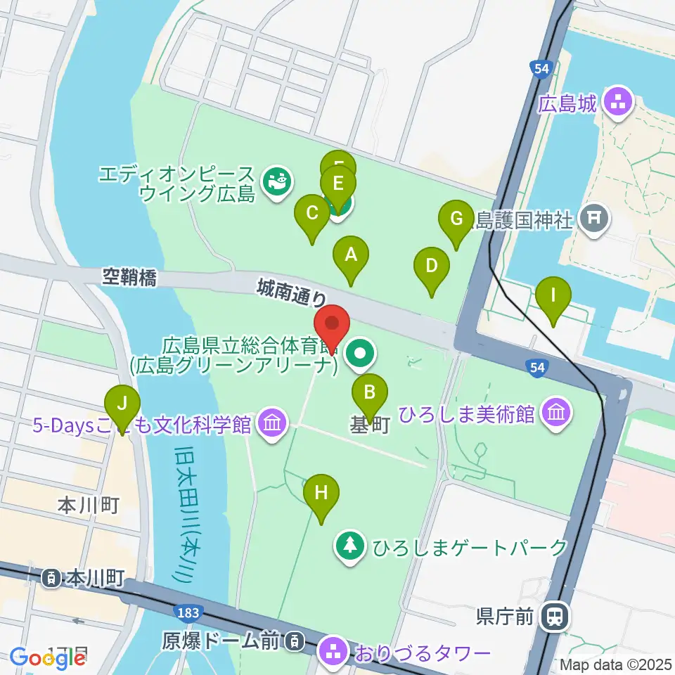 広島グリーンアリーナ周辺のファミレス・ファーストフード一覧地図