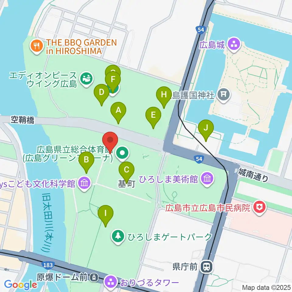 広島グリーンアリーナ周辺のファミレス・ファーストフード一覧地図