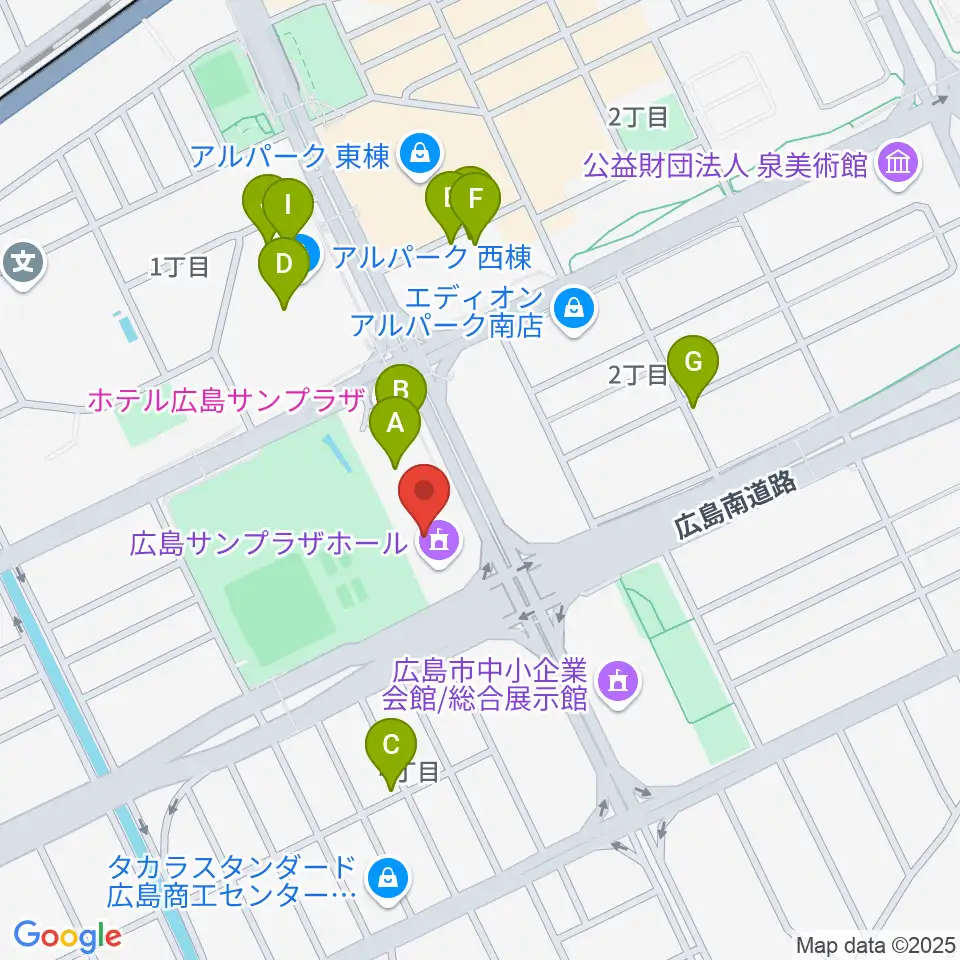 広島サンプラザホール周辺のファミレス・ファーストフード一覧地図