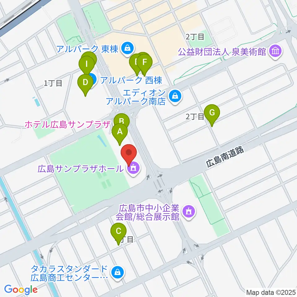 広島サンプラザホール周辺のファミレス・ファーストフード一覧地図