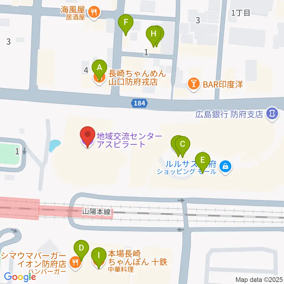 防府市地域交流センターアスピラート周辺のファミレス・ファーストフード一覧地図