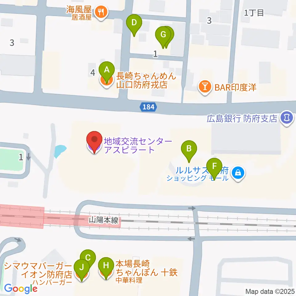 防府市地域交流センターアスピラート周辺のファミレス・ファーストフード一覧地図