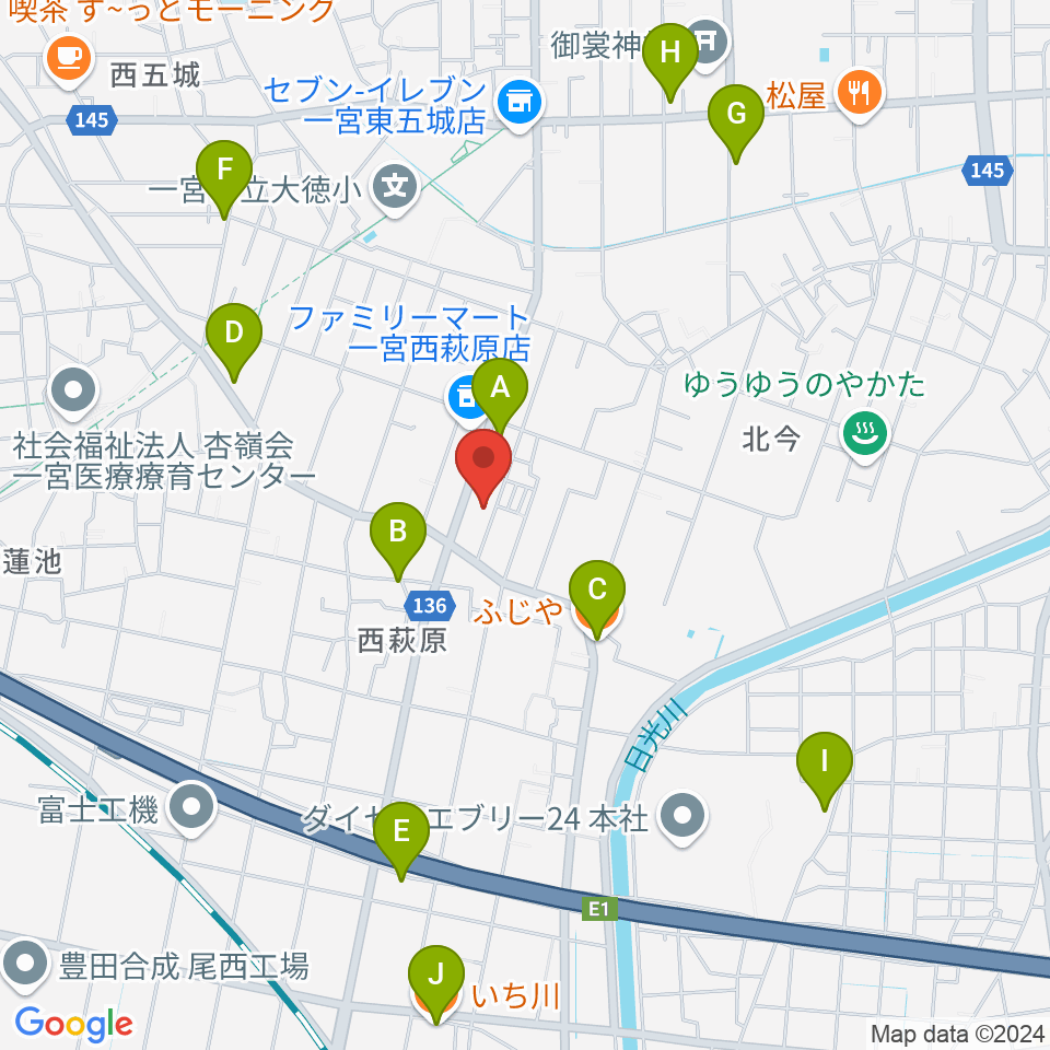 ピアノの楽園周辺のファミレス・ファーストフード一覧地図