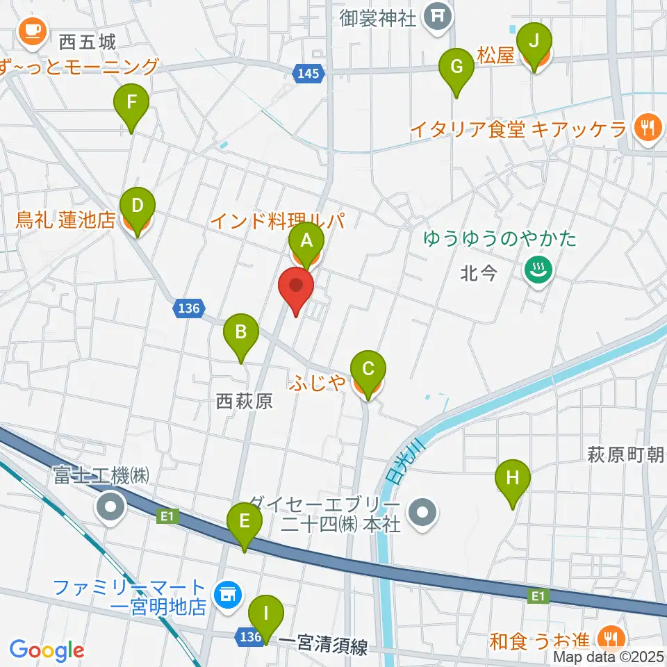 ピアノの楽園周辺のファミレス・ファーストフード一覧地図