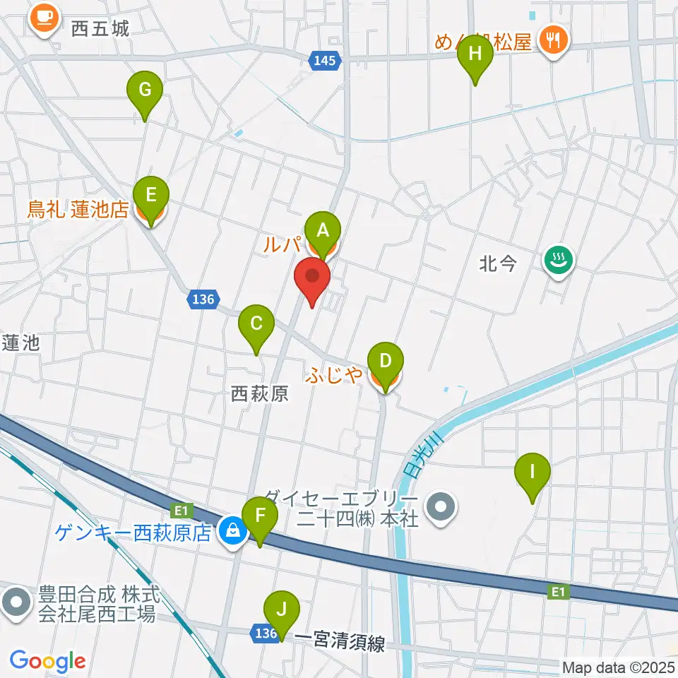 ピアノの楽園周辺のファミレス・ファーストフード一覧地図