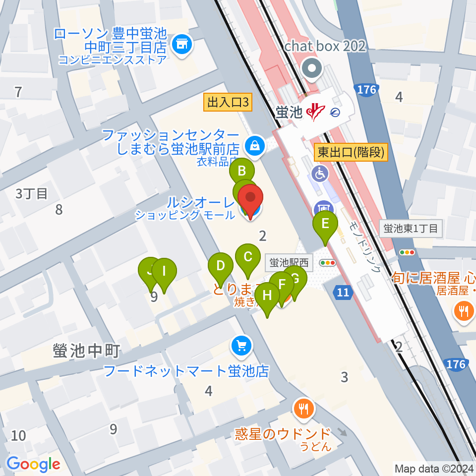 蛍池公民館周辺のファミレス・ファーストフード一覧地図