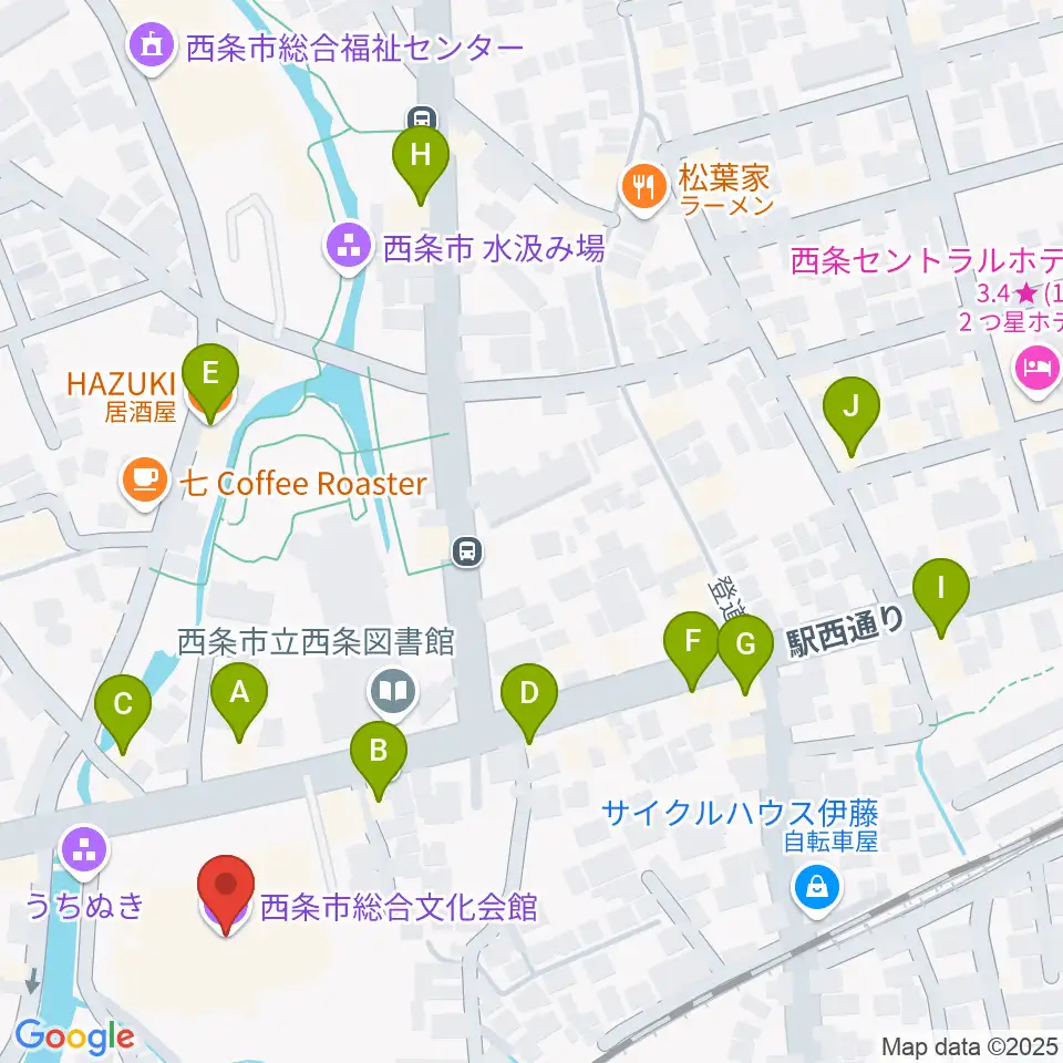 西条市総合文化会館周辺のファミレス・ファーストフード一覧地図