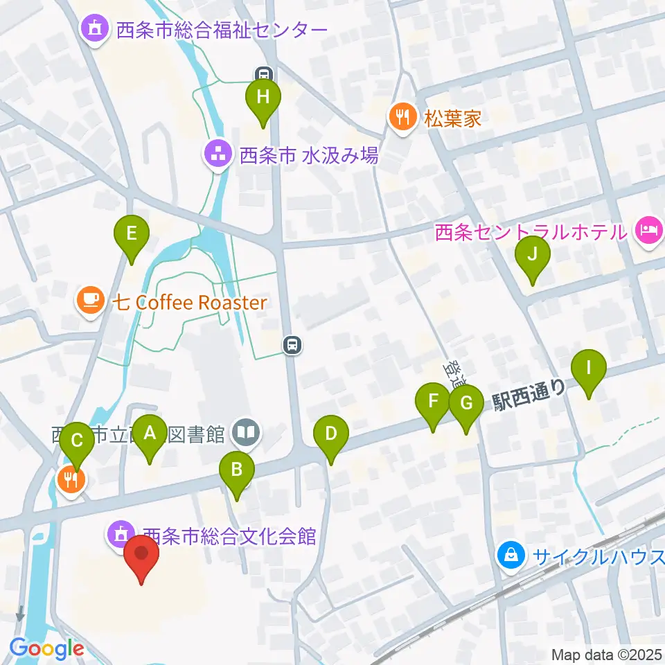 西条市総合文化会館周辺のファミレス・ファーストフード一覧地図