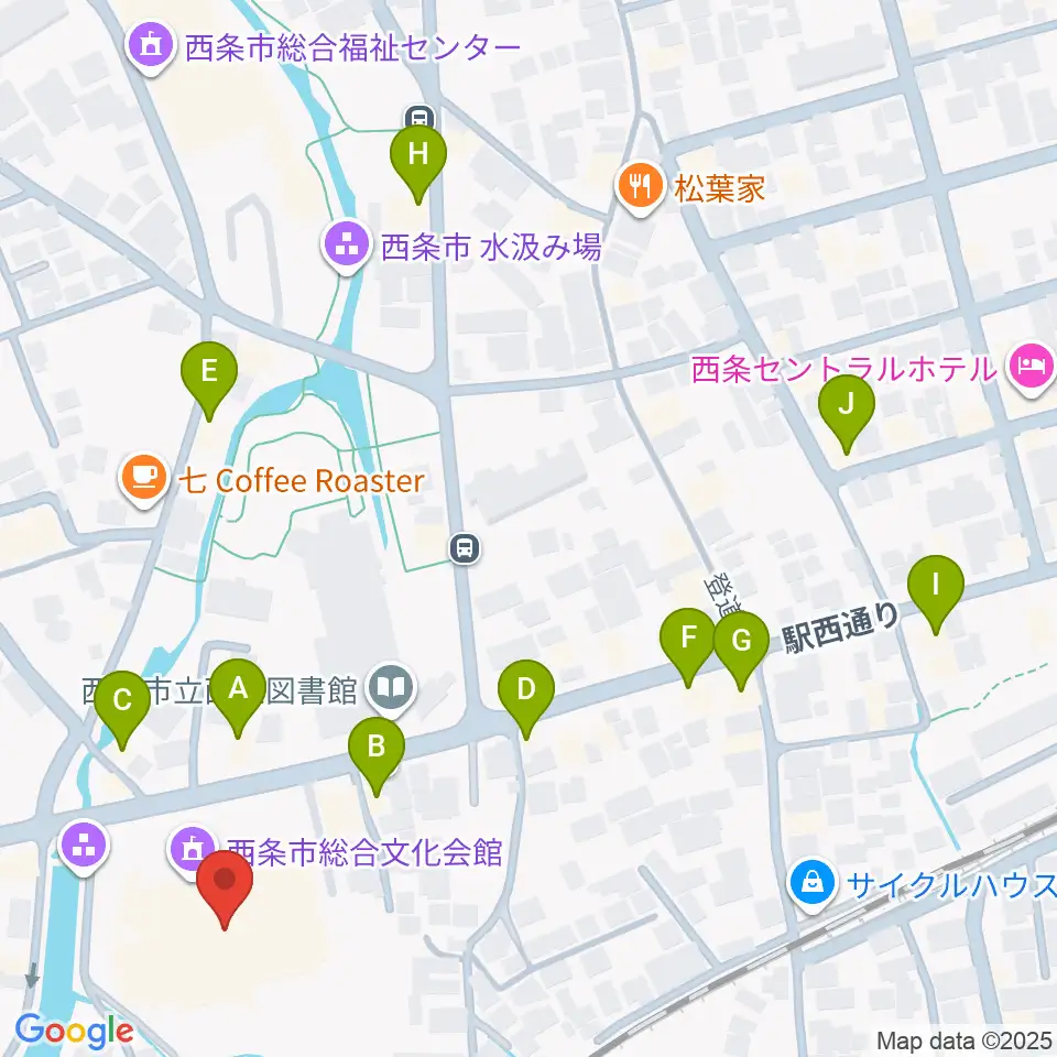 西条市総合文化会館周辺のファミレス・ファーストフード一覧地図