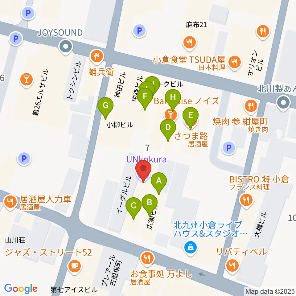 小倉UN kokura周辺のファミレス・ファーストフード一覧地図