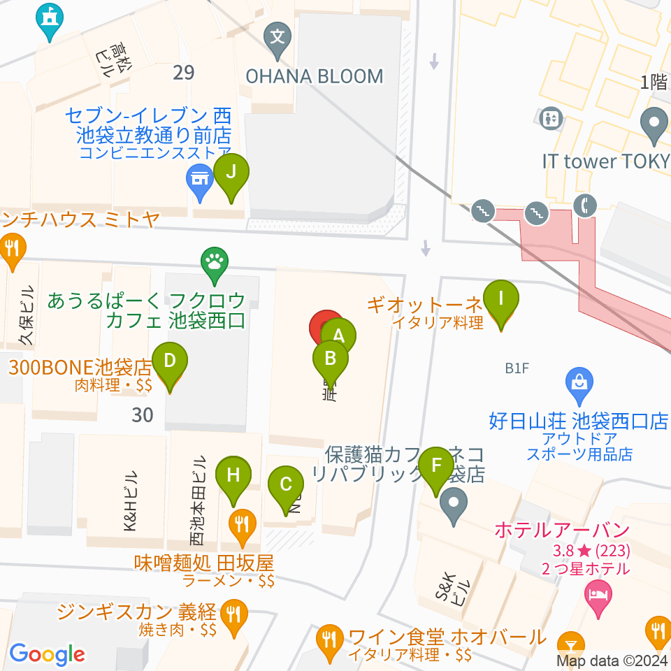 BASS ON TOP 池袋西口店周辺のファミレス・ファーストフード一覧地図