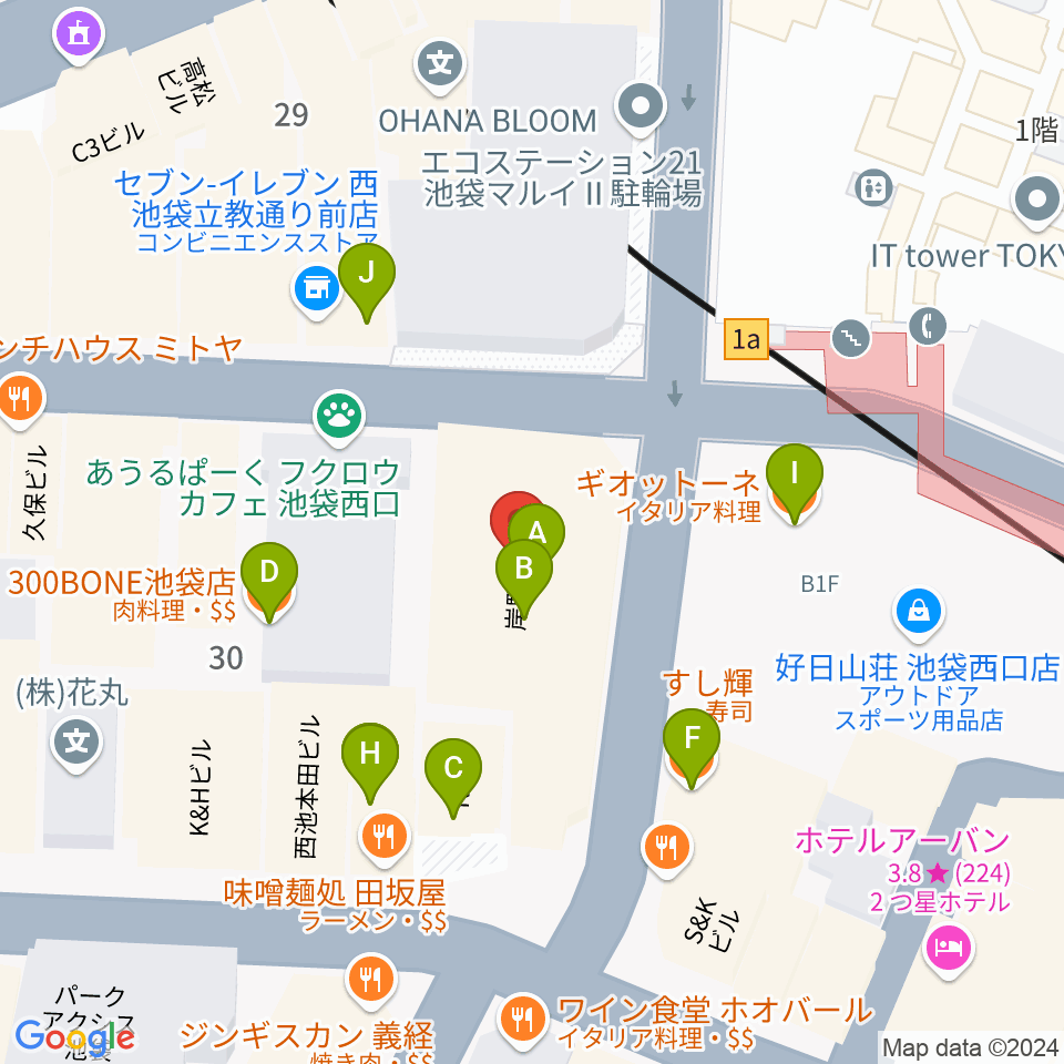 BASS ON TOP 池袋西口店周辺のファミレス・ファーストフード一覧地図