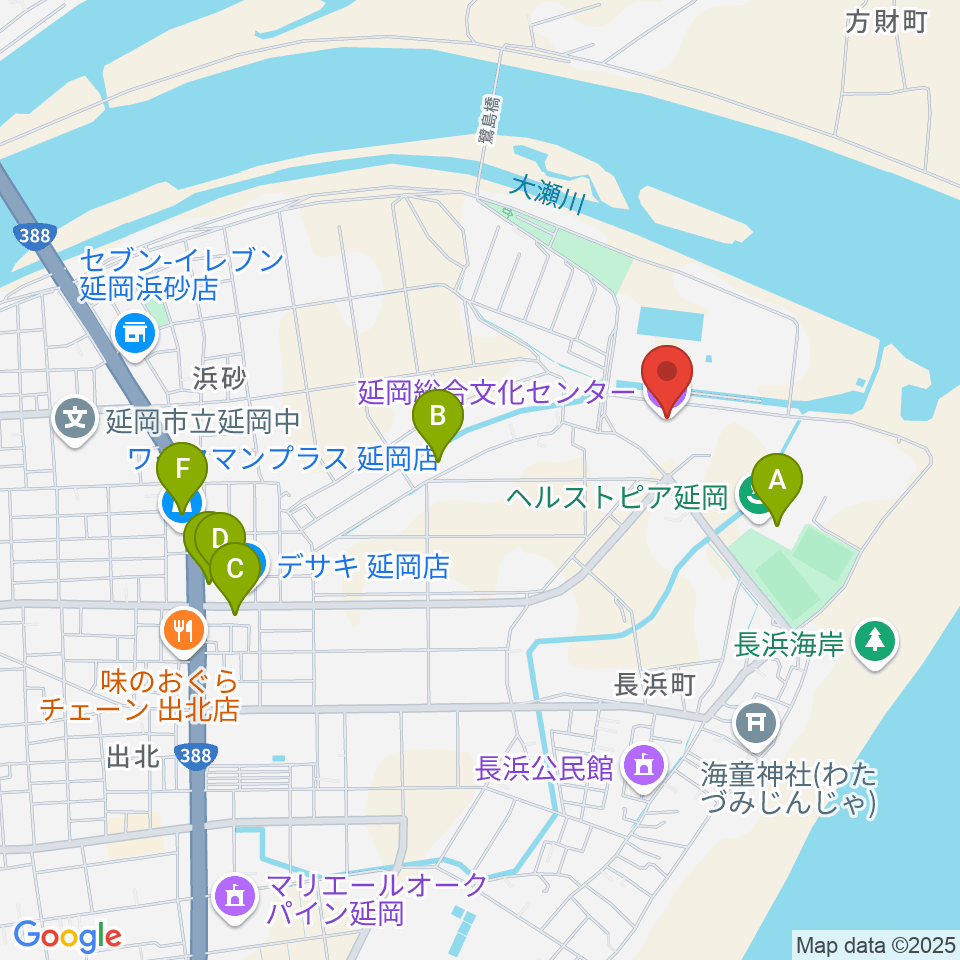 延岡総合文化センター周辺のファミレス・ファーストフード一覧地図