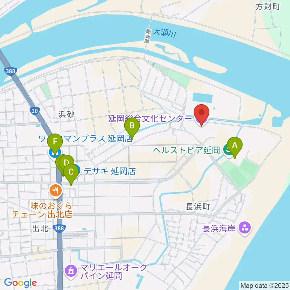 延岡総合文化センター周辺のファミレス・ファーストフード一覧地図