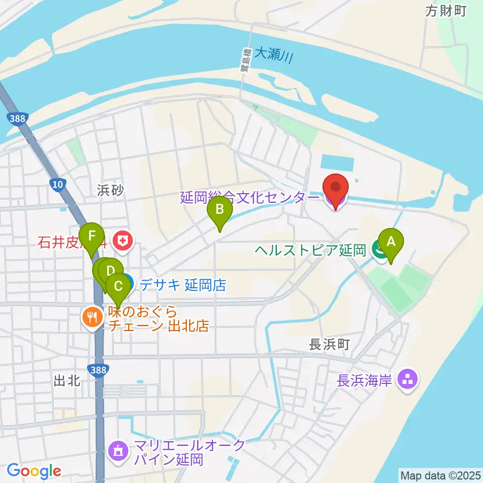 延岡総合文化センター周辺のファミレス・ファーストフード一覧地図