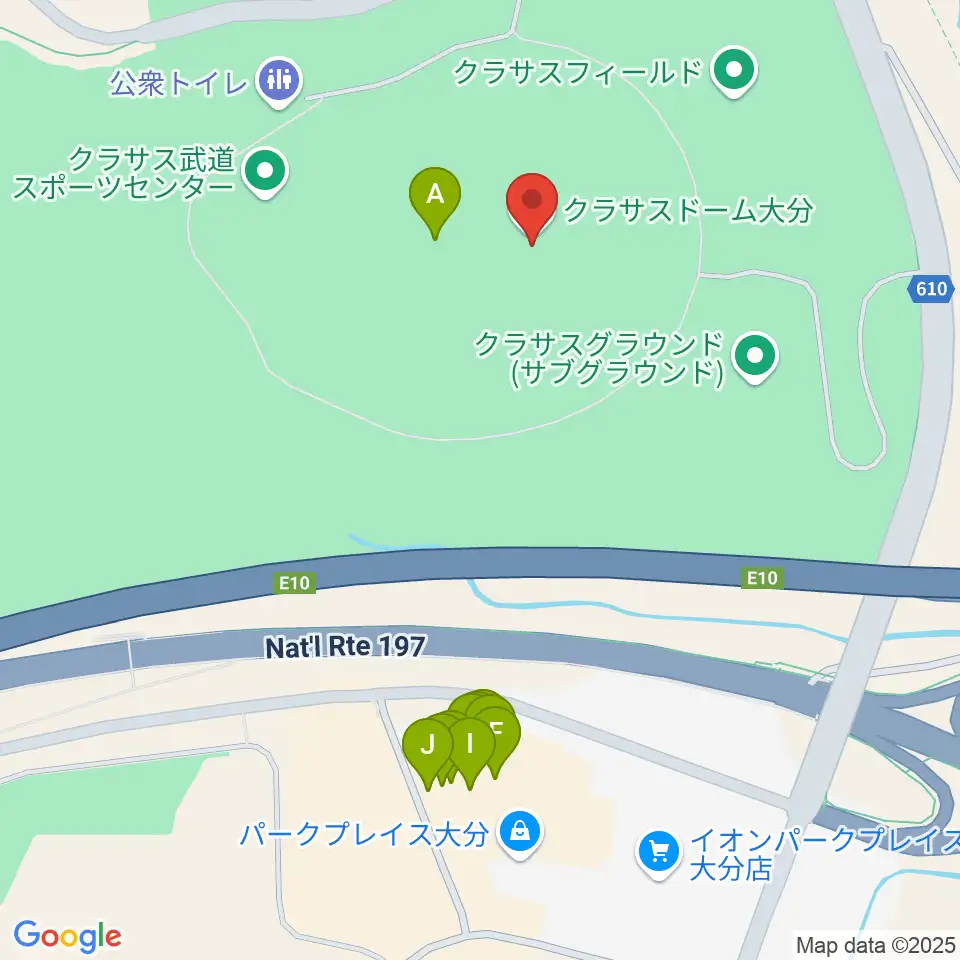 クラサスドーム大分周辺のファミレス・ファーストフード一覧地図