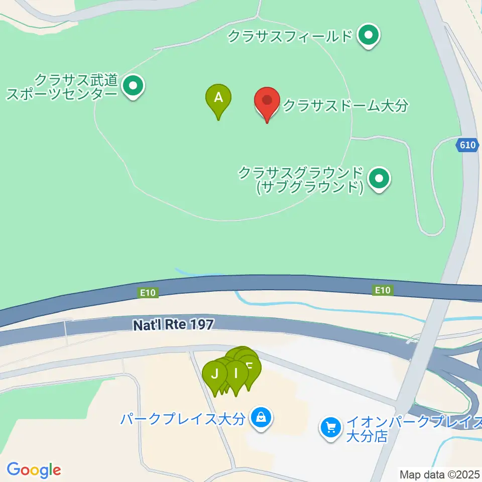 クラサスドーム大分周辺のファミレス・ファーストフード一覧地図