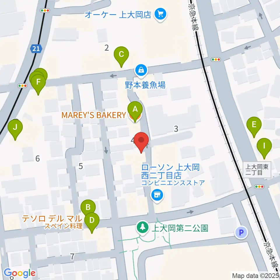 上大岡ギタースクール周辺のファミレス・ファーストフード一覧地図