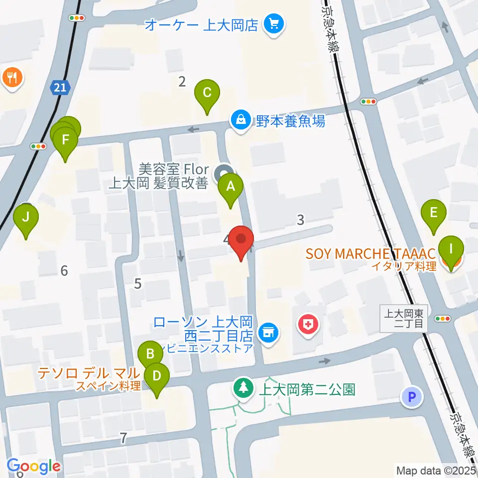 上大岡ギタースクール周辺のファミレス・ファーストフード一覧地図
