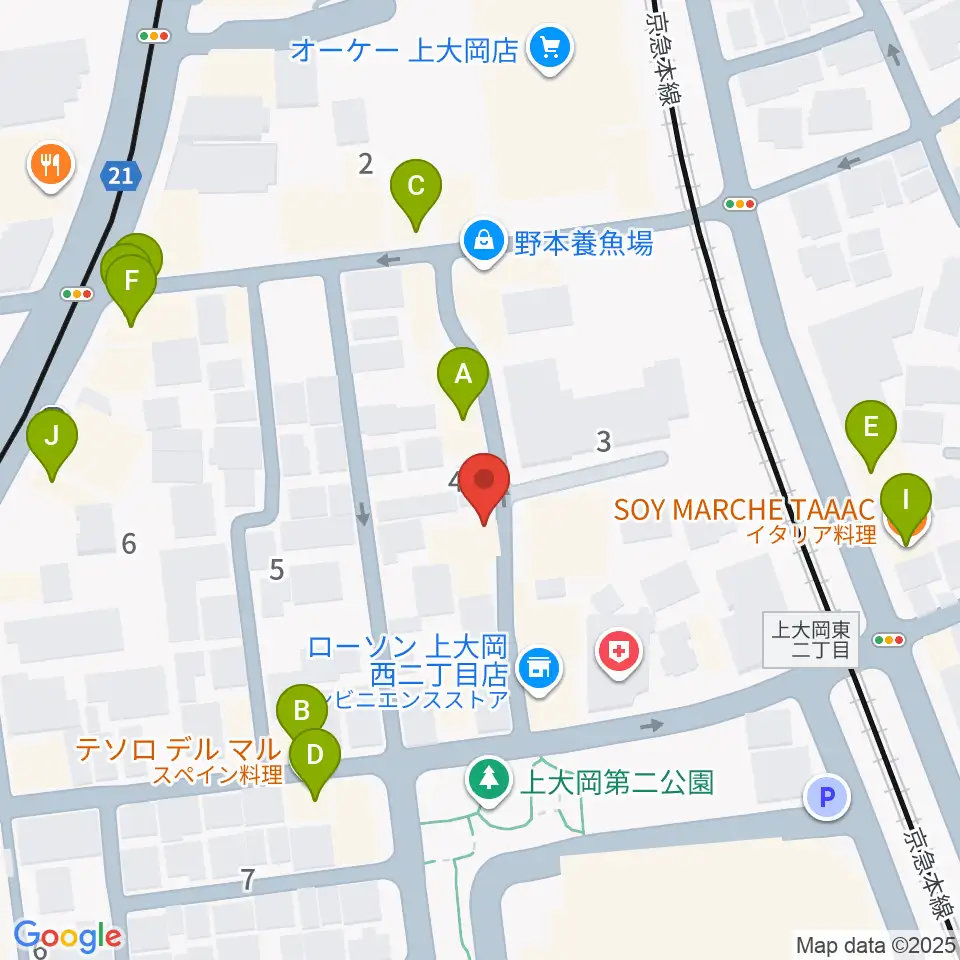 上大岡ギタースクール周辺のファミレス・ファーストフード一覧地図